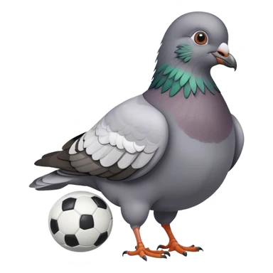 Pigeon playing soccer and eating sticker