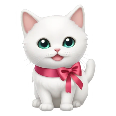 cute white munchkin cat with a ribbon collar and a ribbon clip sticker