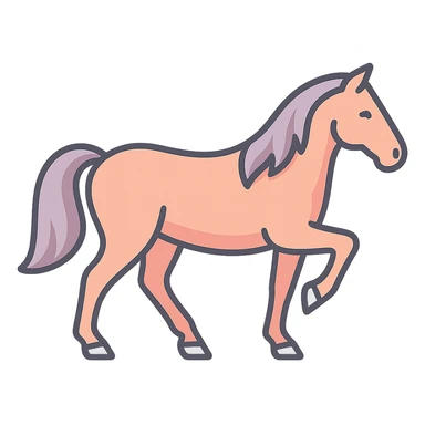 Create an icon-color-outlined style image of a horse as the symbol of the year in Feng Shui, Chinese Eastern style. Use thin clean contours, soft rounded shapes, and a pastel palette including #98B5BC, #B5B3C1, #C9A3C9, #E4C0CA, #F7DCD1, #F7C0AA. Include detailed shadows and highlights with soft lighting. The silhouette and appearance should match the previous reference, but the pose should match the new reference. The image should have a transparent background, be less cute, and contain no decorative elements. sticker