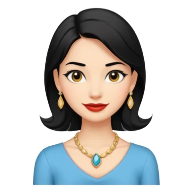A confident, stylish female cartoon character with black hair, sly smile, flirtatious eyes, elegant pose, jewelry hints, minimalist, high-contrast colors, designed as a small, bold emoji icon. sticker