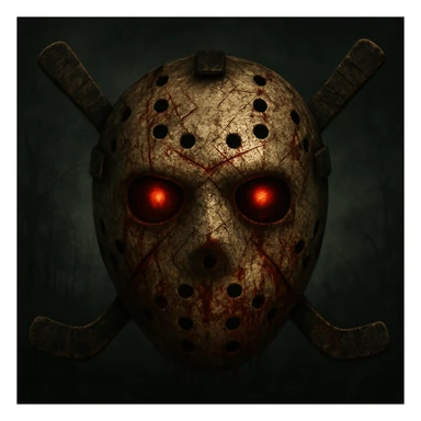 A horror-themed hockey emoji, terrifying and disturbing, with visual cues from Resident Evil and Silent Hill, in a scary, first-person shooter gaming style. sticker
