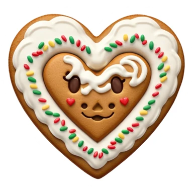 two gingerbread heart cookies with white holiday icing sticker