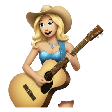 Blonde woman in cowboy boots and dress playing guitar and singing blue sparkly  sticker