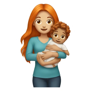Girl with long orange hair holding baby boy with brown hair  sticker