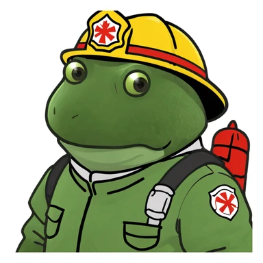 bufo in a fir fighter suit sticker