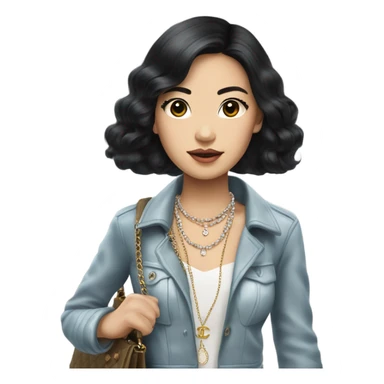 Realistic Dark hair Chanel Asian Girl with Birkin bag and Chanel necklace sticker