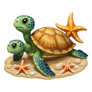 turtle, starfish, and shells together sticker