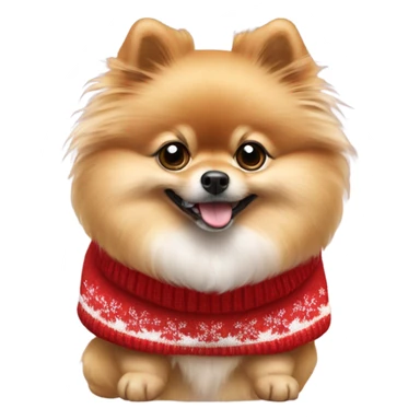 Pomeranian dog wearing Christmas red and white sweater sticker