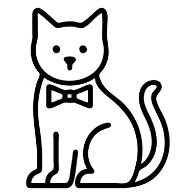 black cat with a blue bowtie collar, simple outlined icon style sticker