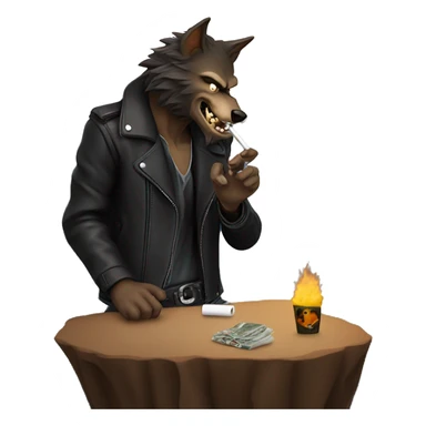 Werewolf in a leather jacket smoking a cigarette overlooking a cliff sticker