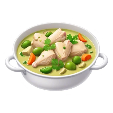 Green Chicken Curry Cinematic Realistic Green Chicken Curry Dish Emoji, depicted as tender chicken chunks simmered in a fragrant green curry sauce with vegetables, rendered with vivid textures and dynamic, vibrant lighting. sticker