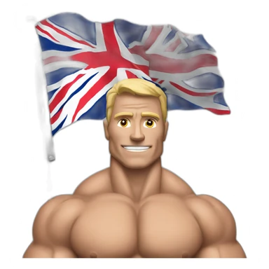 a bodybuilder driving a car with the uk flag on it* sticker