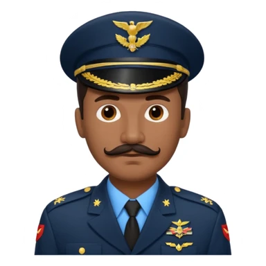 Hispanic man emoji with a dark brown slicked-back hairstyle, a well-groomed mustache, wearing a military uniform with no hat sticker