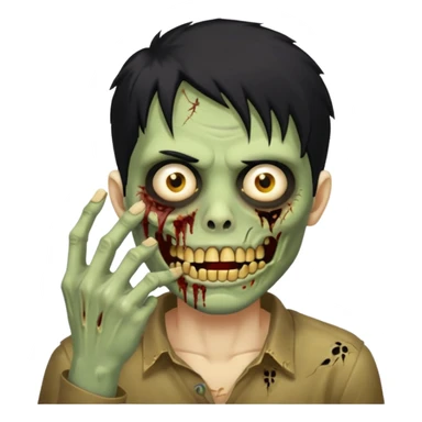 cabelo liso desordenado negro homen con aparencia de zombi y que haga un gesto mostrando los dientes de oro que se agarre la boca con la mano sticker