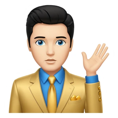 Elvis Presley with Blue eyes, black hair, gold suit sticker