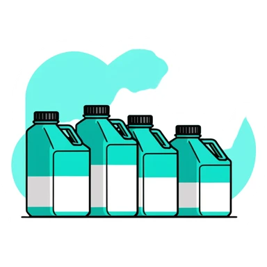 Canisters of motor oil in light gray color, minimalist design with soft gradients in sky blue, teal green, white, and light gray sticker