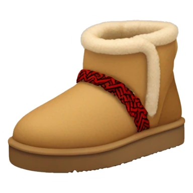 Ugg Camel slip-on slippers. A very thin red zig-zag woven line only encircling the top cuff, and a high chunky thick platform sole. sticker