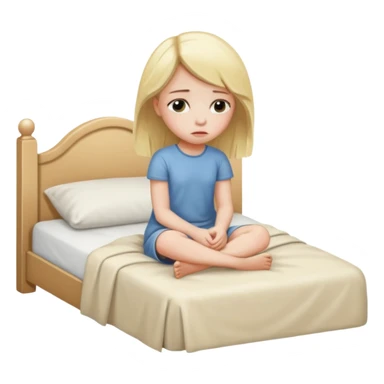 Blond girl sitting alone in bed sad  sticker