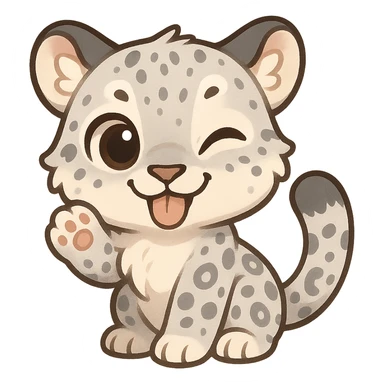 snow leopard emoji, cute cartoon style, big eyes, playful expression sticker