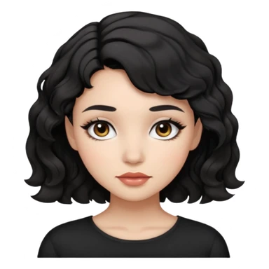 girl with black short wavy hair and with light makeup no lashes sticker