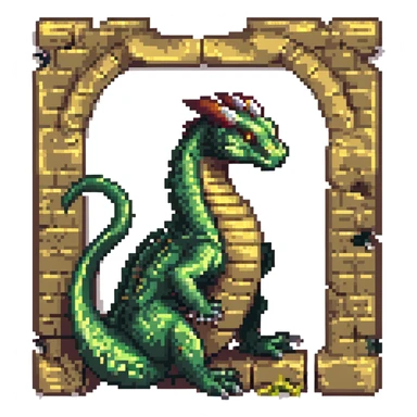 A fierce ancient basilisk encircling the Windows 11 blue four-square icon, rendered in detailed pixel art, no background. sticker