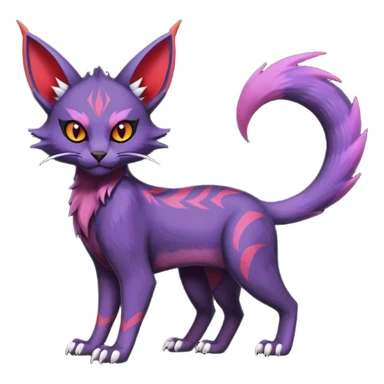 Black edgy Noivern-Noibat-Purloin-Torracat-Lykoi-Caracal-cat-Fakemon-fusion-hybrid-creature with violet and red scale markings sticker