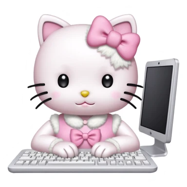 Hello kitty typing on a computer sticker