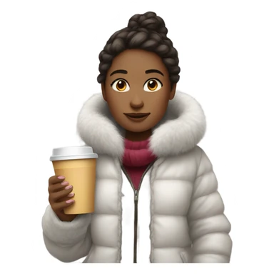 girl wearing fluffy jacket and a coffee to go in hand sticker