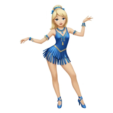 blue jazz style dance costume with tassels on blonde full body sticker