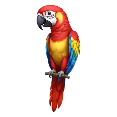 cinematic-macaw-realistic-full-body-standing-emoji,-vibrant-feathers-glowing-with-rich-reds,-blues,-and-yellows,-head-tilted-dramatically,-curved-black-beak-gleaming,-piercing-dark-eyes-exuding-confidence,-simplified-yet-realistic-focused sticker