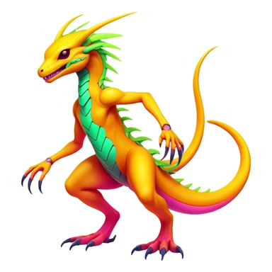 Exotic futuristic lush warm-colored neon Fakémon-creature (full body) sticker