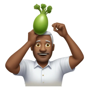 My dad raising an egg plant over his head  sticker