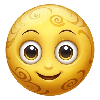 fantasy yellow planet with swirls and a cute smiling face with big eyes sticker