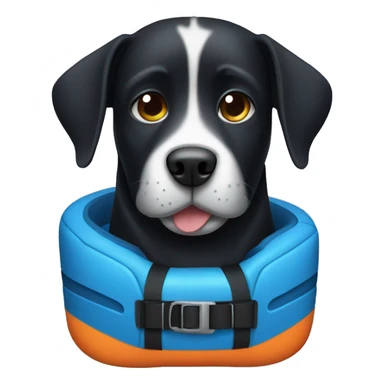 Black dog with life jacket  sticker