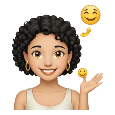 Girl showing happiness, medium skin tone, short curly black hair, gold earrings Minimal emoji showing happiness, medium skin tone, short curly black hair, gold earrings sticker