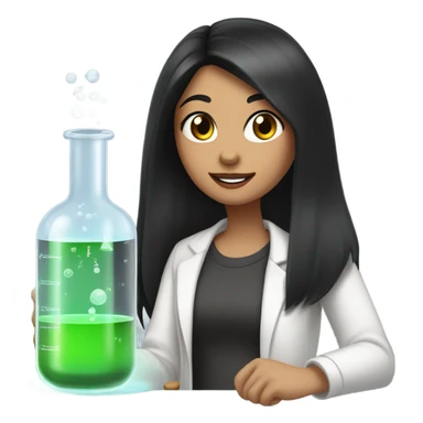 Science Chemistry girl with long black straight hair, brown eyes and pinky red lips with a fair skin tone sticker