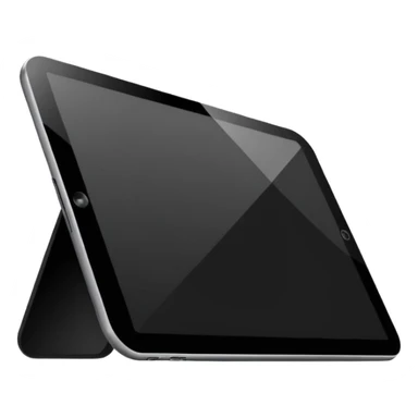 Minimalistic futuristic black tablet emoji, metallic black and white, reflective sleek surfaces, flat vector design, high-tech clean UI icon sticker