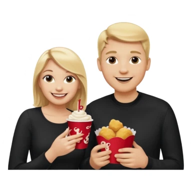Couple with blonde hair wearing black eating chick filet  sticker