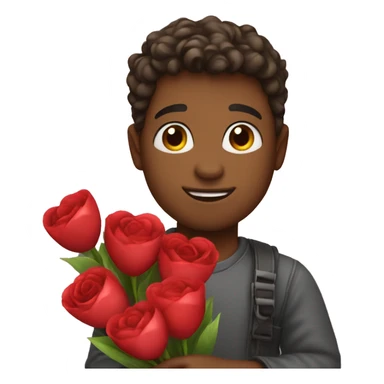 Boy holding valentine's day bouquet in hand sticker