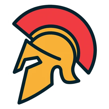 Spartan warrior helmet, color outline icon style, clean lines, vibrant colors sticker