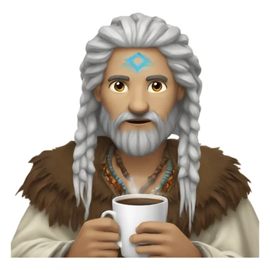 Handsome Bearded white skinned Shaman drinks coffee sticker