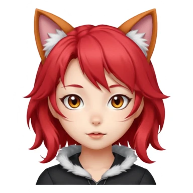 very cute anime cat-girl with cat ears, red blowing hair sticker