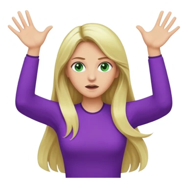 lady with long blonde hair, green eyes and purple top throwing arms in the as if confused sticker