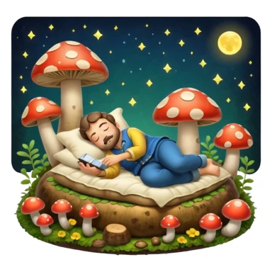bard character asleep on mushroom bed snoring glow spores sticker