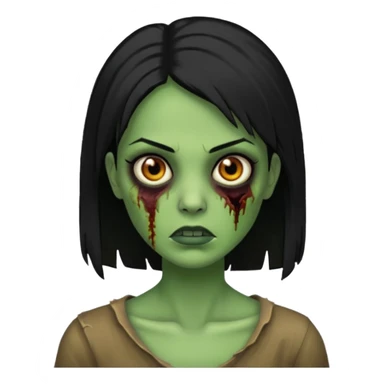 Faça uma zombie verde mulher com cabelos pretos e lisos de olhos castanhos sticker
