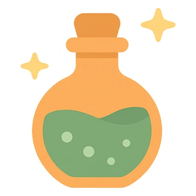 cute magic potion bottle with stars shining aroundв таких цветах FA9B41, 4A7C5C,  sticker