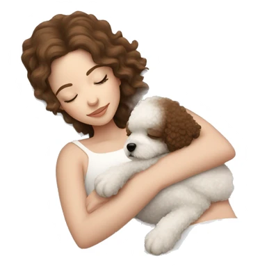 White girl brown hair sleeping with Mini Bichon sticker