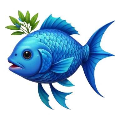 A fish holding a plant with its mouth sticker