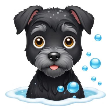 Black miniature schnauzer getting a bath with soapy bubbles sticker
