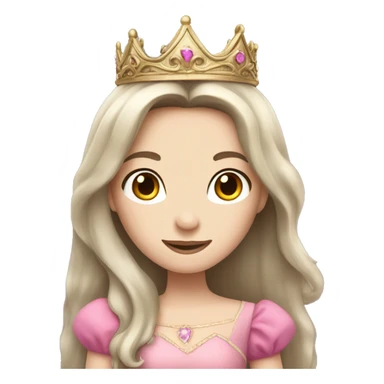 brunette princess with pale skin and long hair and a crown and a pink dress sticker